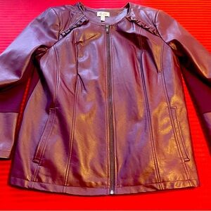 Pre-Owned Like New Deep Wine Denim & Co. Faux Purple Faux Leather Bomber Jacket